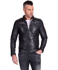 Giacca in Pelle Uomo Nera Vera Pelle Moto Giubbotto Giubbino Biker Made in Italy