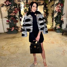 Cappotto corto cincillà donna vera pelliccia di coniglio rex giacca nuovo invernale caldo outwear