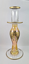 henriette candeliere vetro inciso con bordure oro zecchino 24 kt h cm 23,5x 9.5