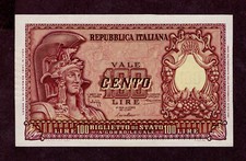 ITALIA 100 LIRE Banconota 1951 S/N 2853/045076 Condizione I UNC FDS/WPM 92b-BS24B