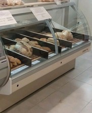 BANCO PANE PIZZA, LEGNO ACCIAIO, 2 ANTE IN VETRO ARROTONDATE APRIBILI € 700