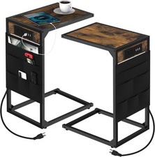 Set 2 tavolini terminali a forma di C con stazione di ricarica vassoio TV scorrevole sotto tavolini divano