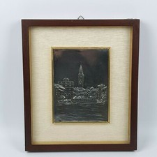 OPERA BASSORILIEVO SU LASTRA D' ARGENTO 999 VEDUTA OMEGNA DAL LAGO con CORNICE 