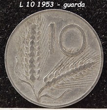 1953 10 LIRE SPIGA di REPUBBLICA ITALIA da RARA COLLEZIONE in MONETA italiana @