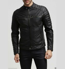 Giacca Pelle Uomo Biker Jacket Moto Morbida Pelle di Agnello Giacca Slimfit Corta