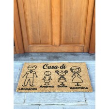 Zerbino Personalizzato con famiglia in cocco tappeto ingresso casa interno b&b