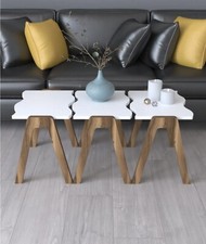 Set di tavolini da caffè impilabili,tavolini sovrapponibili bianco e noce lux