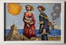 Quadro Serigrafia Giampaolo Talani 40x60cm cercatori di conchiglie in cornice