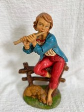 Statua presepe Musicista con cane Pastore di cartapesta 30 cm RARO