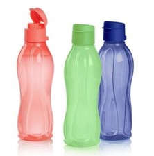 Tupperware ECO+ PICCOLE BOTTIGLIE ~ Set di 3 ~ Blu Verde Arancione ~ 16 once ~ NUOVISSIME