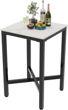 Tavolo bar quadrato in pietra sinterizzata 70x70 cm effetto marmo bianco lucido altezza 105 cm