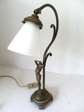 Lampada per comodino abat-jour tavolo in ottone CON DONNA e VETRO bianco