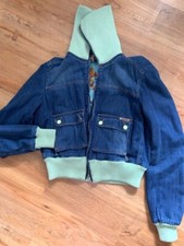 Giacca di jeans D&G, tinta unita/originale/blu, polsini in maglia, fodera interna calda, taglia L