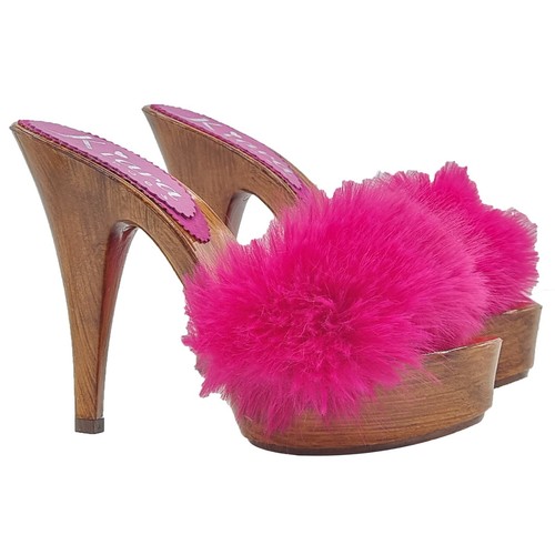 Zoccoli fucsia con - , pelliccia