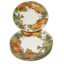 5 piatti insalata zucca Pottery Barn China Heritage bordo oro dorato + 1 OMAGGIO