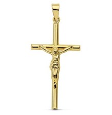 Pendente Oro 18K 750 Mls. Croce Cristo Tubo Rotondo 32 X 16 MM.