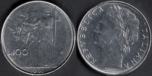 Italia 100 lire 1991 - 100, lire,