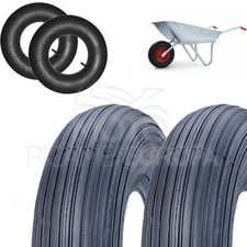 2 COPERTONI 3.50 - 8 + CAMERE D'ARIA PNEUMATICI 4PR RIGATI GOMME RUOTE CARRIOLA