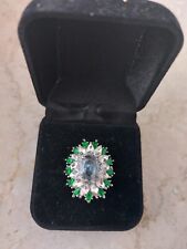 IMPORTANTE ANELLO PIETRA VERDE SMERALDO BRILLANTINI DA EREDITÀ TIPO ACQUAMARINA