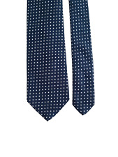 CRAVATTA ANDRE' SETA REINE SEIDE TIE SILK CORBATA POIS BLU UOMO KRAWATTE