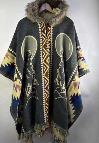 Poncho misto alpaca luna lupo