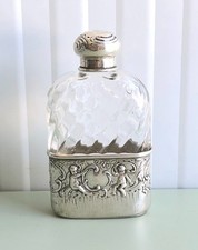 FAVOLOSA FIASCHETTA ANGELO VITTORIANO FINE XIX SECOLO ITALIANA ARGENTO 800 E VETRO TAGLIATO ANCA