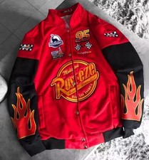 Giacca Uomo Cars Saetta McQueen Baseball Jacket Rosso Oversize Ricamata Y2K Stre
