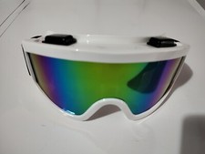 MASCHERA MASCHERINA OCCHIALE  MOTOCROSS ENDURO Bianco LENTE MULTICOLORE