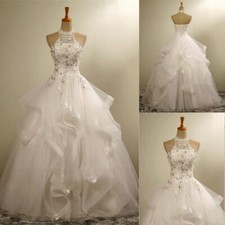 Abiti da sposa vintage con perline e scollo senza maniche volant linea A abito da sposa