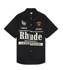 Camicia di design Rhude x Automobili con bottoni nuova con etichetta nero/oro taglia L