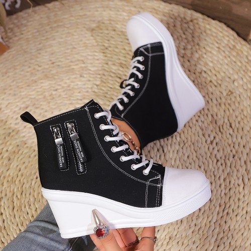 Sneakers donna tela plateau
