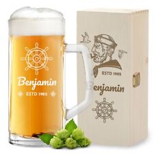 Boccale Birra 0,5 L e Scatola in Legno con Incisione - Regalo Uomo Compleanno