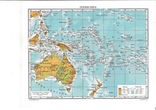 OCEANIA   CARTINA GEOGRAFICA  F.M.B. 36,3 X  28,2 NUOVA PLASTIFICATA VINTAGE