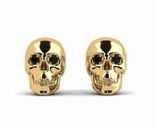 Skull Stud Earring 1.22Ct Round Cut Lab Created Diamond 14K Yellow Gold Plated