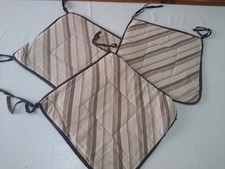 3 Cuscini sottili sedie cucina beige righe marrone + omaggio cuscino verde