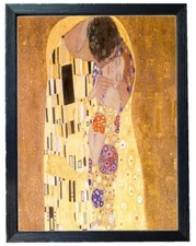 Stampa su carta di Klimt  Il bacio con cornice nera shabby. Misura cm 30x40