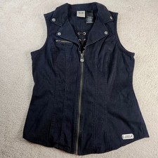 Gilet donna Harley Davidson moto nero denim stringato senza maniche biker