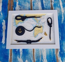 Quadro Con Nodi Cima Blu E Ottone Artigianale Cornice In Legno Bianco Nautico