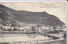 BOLLO  25 CENT. CARTOLINA DI VENTIMIGLIA PONTE SUL FIUME E VIA TENDA 1922 3-127