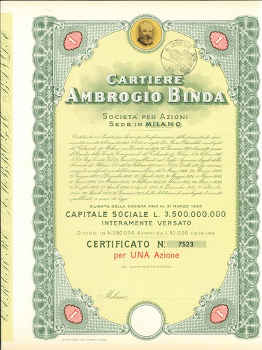 Azione una cartiere ambrogio - azione, una.
