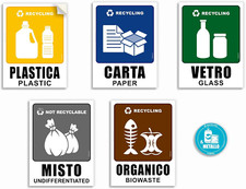 5+1 Adesivi per Raccolta Differenziata Grandi Mis.15X20, Impermeabili, Lavabili,