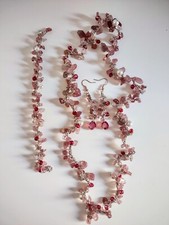 Parure Fatta A Mano All'uncinetto Con Chips Di Pietra Dura E Cristalli 