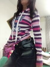 felpa TG L Pullover Cappuccio Righe Fucsia Viola Uomo Donna Unisex  Jonk 46 Y2k