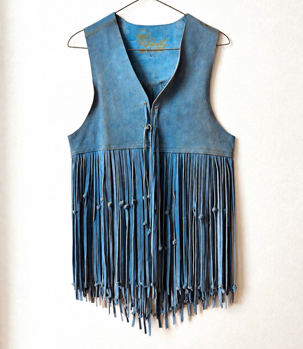 Gilet vintage pelle blu - gilet, in