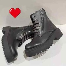 STIVALI DONNA pelle militari anfibi  nero classico 37 38 39 40