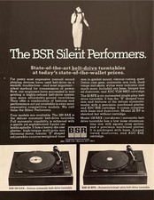Foto giradischi trazione a cinghia BSR 200 BAX & 20 BPX 1975 "Stato dell'arte" stampa annuncio