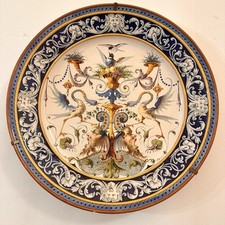 Grande antico piatto Ginori  41 Cm  figure Grottesche XVIII Sec. Urbano Lucchesi