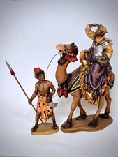 Scultura in legno originale LEPI grande figura cm 20 circa re su cammello + guida K.