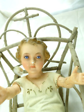 vecchia statuina presepe vintage L 25 cm BAMBIN GESU GESSO OCCHI VETRO CULLA