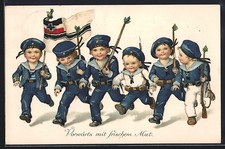 Ak Piccole Marinaie Con Fucili Giocattolo 1917